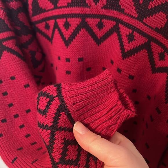 Brunny Womens Vintage 80s 90s Red/Black Crewneck Bold Abstract Pattern Sweater - Picture 5 of 8